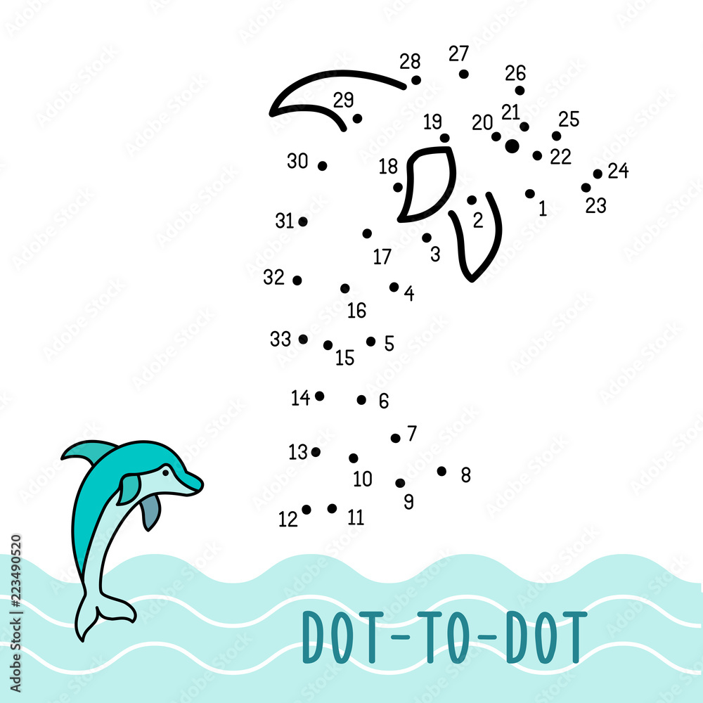 dot to dot game number connect dots dolphin Stock Vector | Adobe Stock