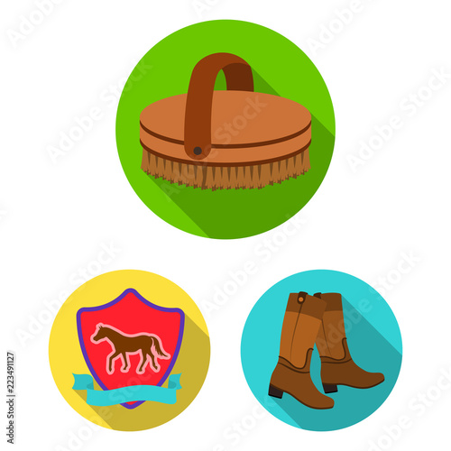 Hippodrome and horse flat icons in set collection for design. Horse Racing and Equipment vector symbol stock web illustration.