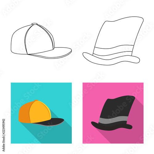 Isolated object of headgear and cap sign. Set of headgear and accessory stock vector illustration.