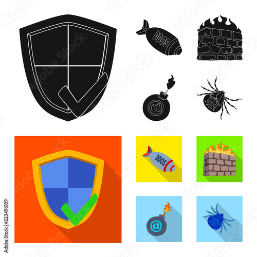 Vector illustration of virus and secure symbol. Set of virus and cyber stock vector illustration. photo