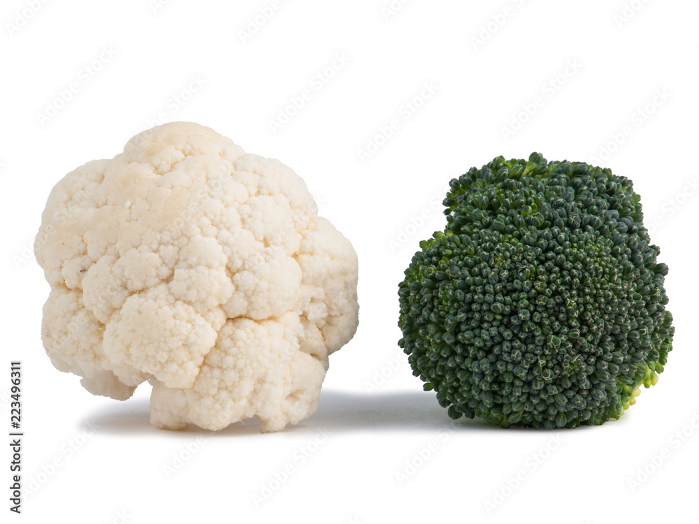 Fresh Broccoli and Cauliflower isolated on white Fresh Broccoli and Cauliflower isolated on white