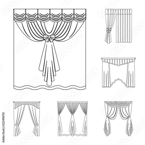 Different kinds of curtains outline icons in set collection for design. Curtains and lambrequins vector symbol stock web illustration.