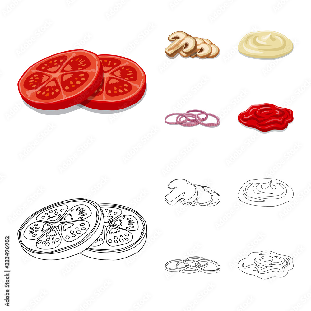 Vector design of burger and sandwich icon. Set of burger and slice vector icon for stock.