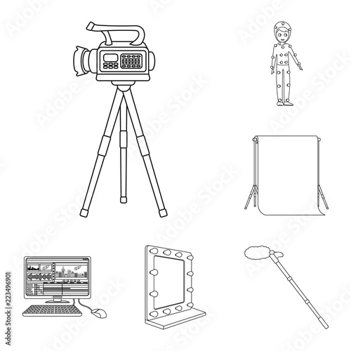 Making a movie outline icons in set collection for design. Attributes and Equipment vector symbol stock web illustration.