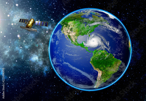 Fototapeta Naklejka Na Ścianę i Meble -  satellite observing the development of a tropical hurricane approaching the US. Elements of this image are furnished by NASA.