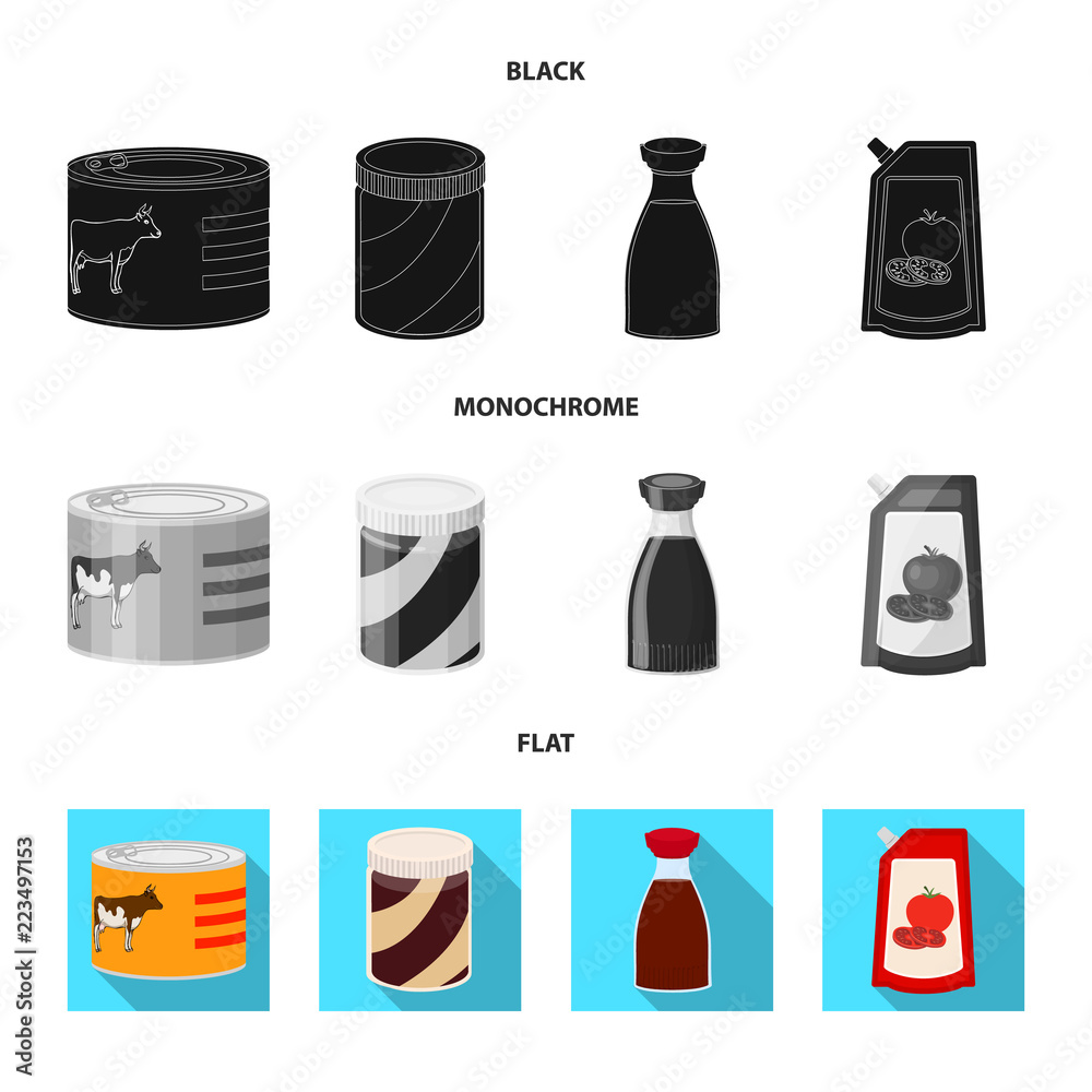 Isolated object of can and food icon. Set of can and package stock vector illustration. Isolated object of can and food icon. Set of can and package stock vector illustration.