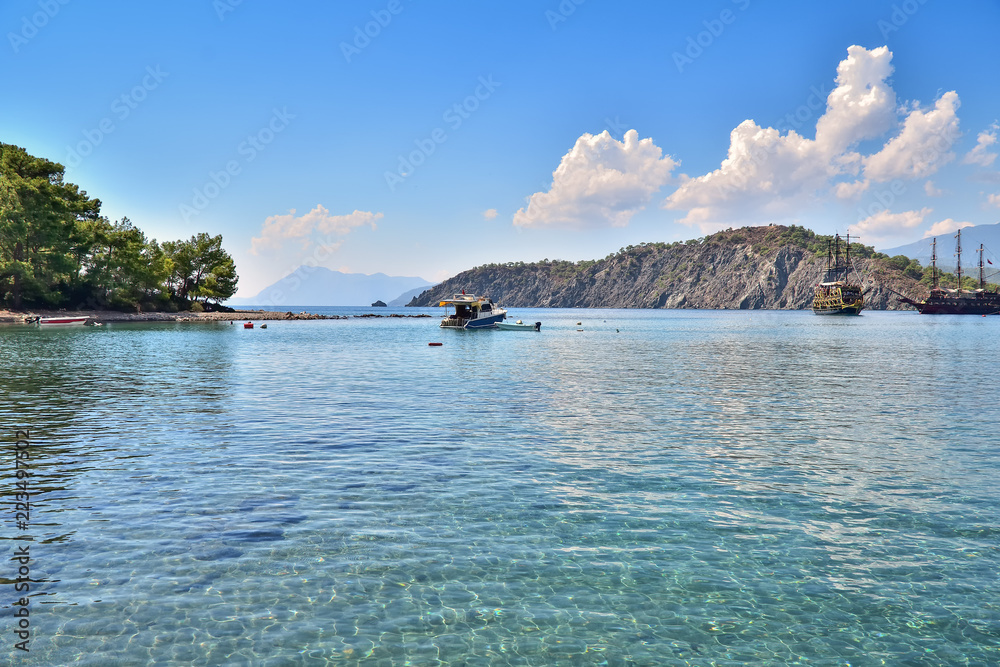 Antique bay of Kemer is a picturesque place near the ruins of the ancient city of Phaselis, founded in the 7th century BC