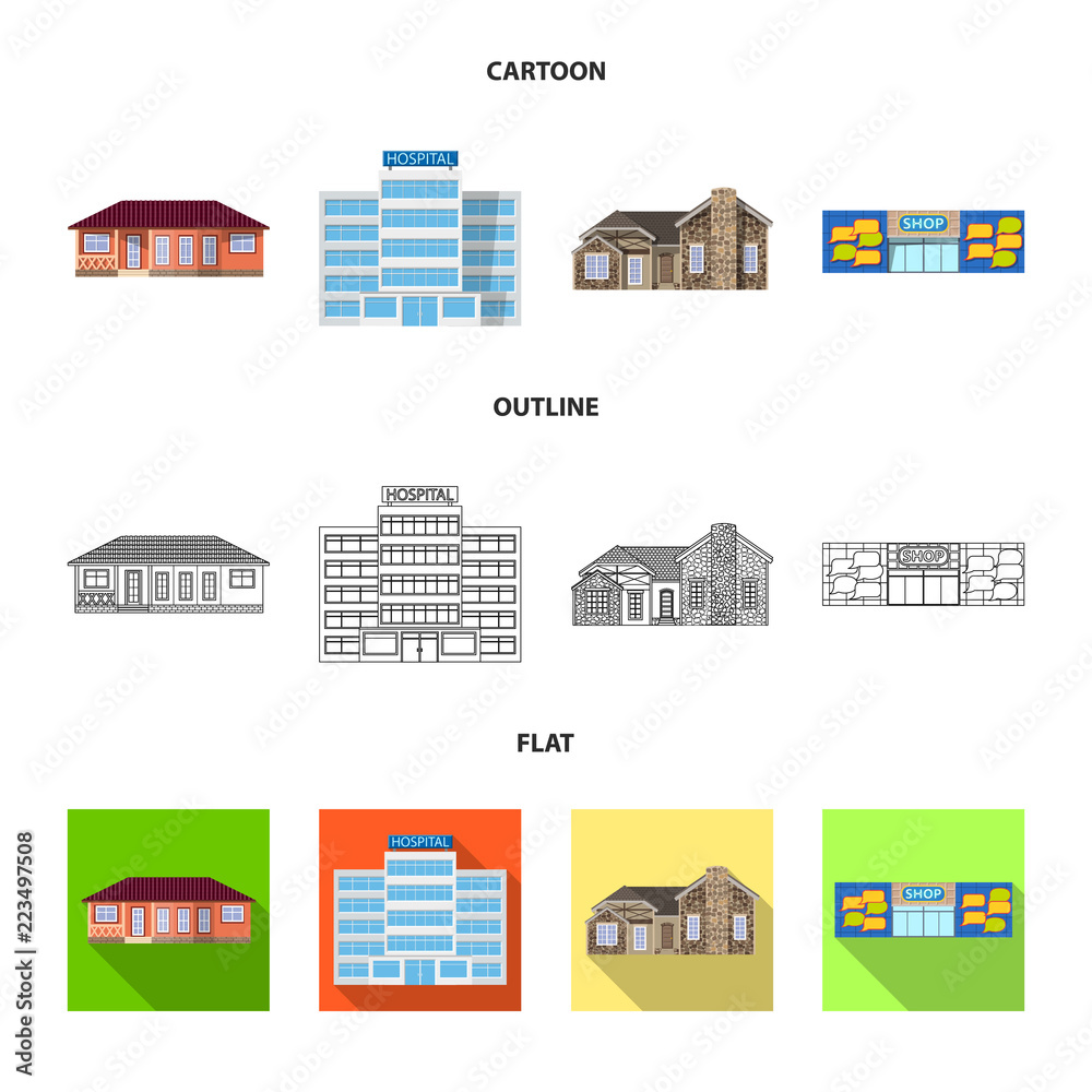 Isolated object of building and front icon. Collection of building and roof stock vector illustration.