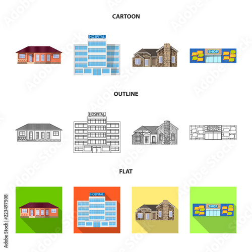 Isolated object of building and front icon. Collection of building and roof stock vector illustration.