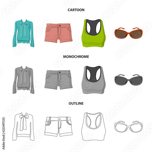 Vector illustration of woman and clothing sign. Collection of woman and wear vector icon for stock.