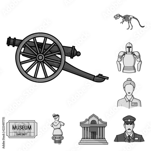 Museum and gallery monochrome icons in set collection for design. Storage and exhibition of showpiece vector symbol stock web illustration.