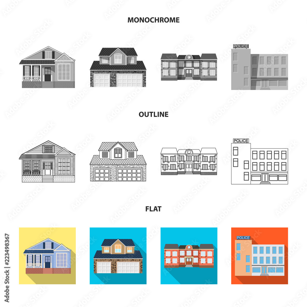 Isolated object of building and front icon. Set of building and roof stock vector illustration.