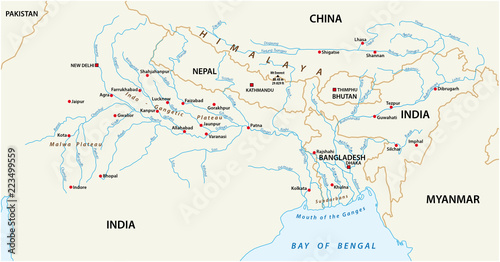 vector Map of the combined catchment areas of the Ganges, Brahmaputra and Meghna rivers