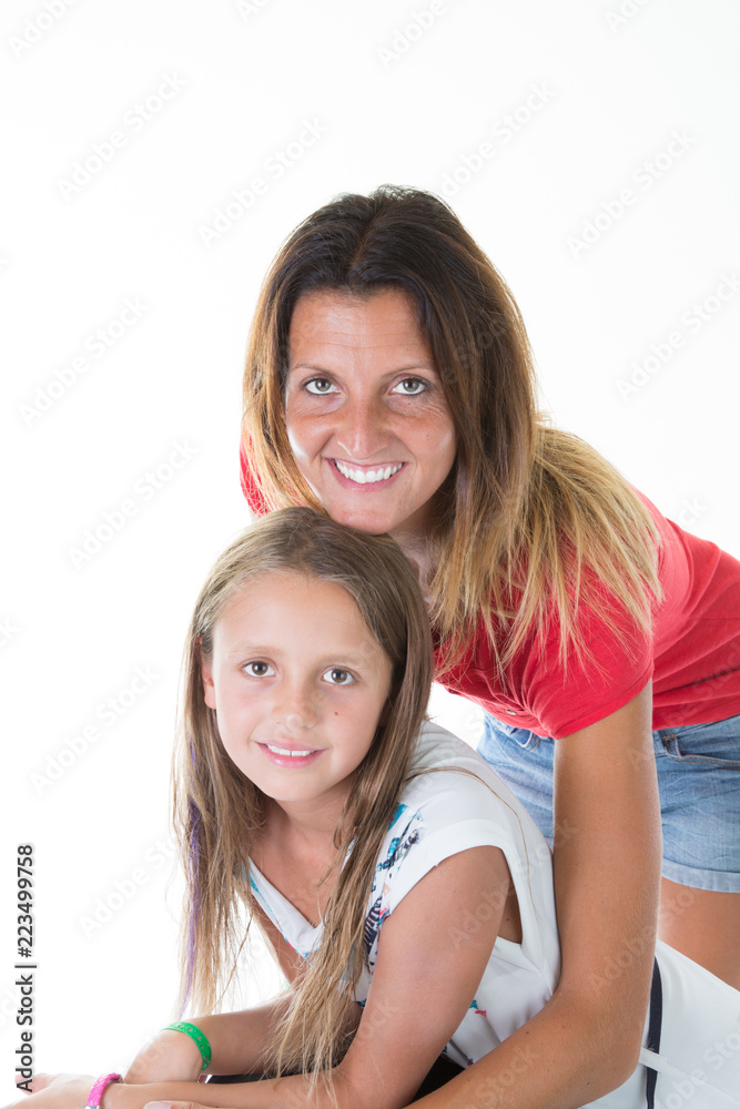 cute daughter girl with beauty woman mother in white background cute daughter girl with beauty woman mother in white background