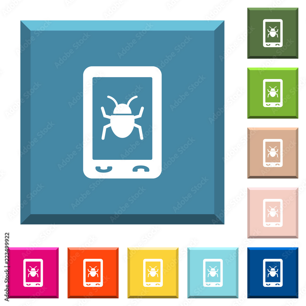 Malicious mobile software white icons on edged square buttons Malicious mobile software white icons on edged square buttons