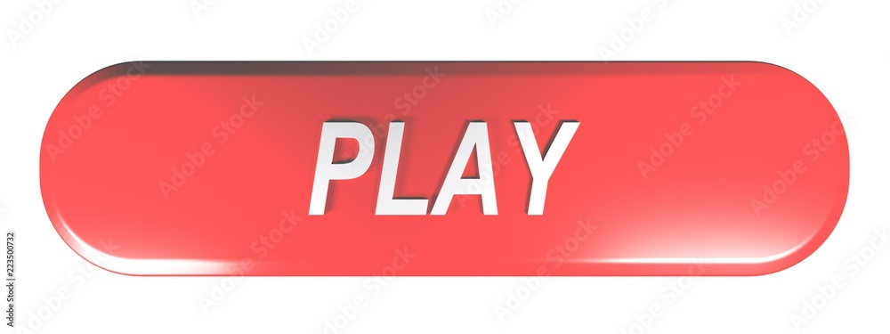 Red rounded rectangle push button PLAY - 3D rendering Red rounded rectangle push button PLAY - 3D rendering