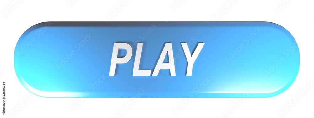Blue rounded rectangle push button PLAY - 3D rendering Blue rounded rectangle push button PLAY - 3D rendering