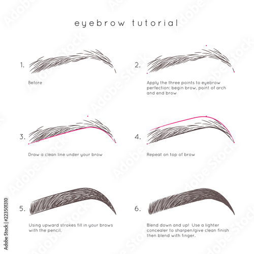 Fototapet Eyebrow Tutorial. How to make up eyebrow