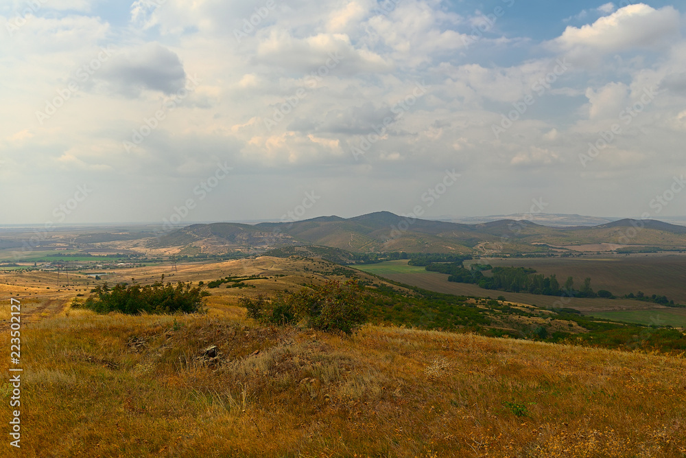 The top view on the valley among the Old Balkan Mountains in the early autumn. Bulgaria.