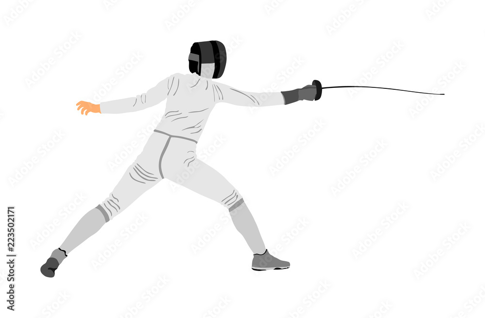 Fencing player portrait vector illustration isolated on white