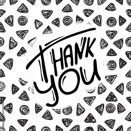 Thank you, ink hand lettering. Seamless abstract background. Circles and triangles