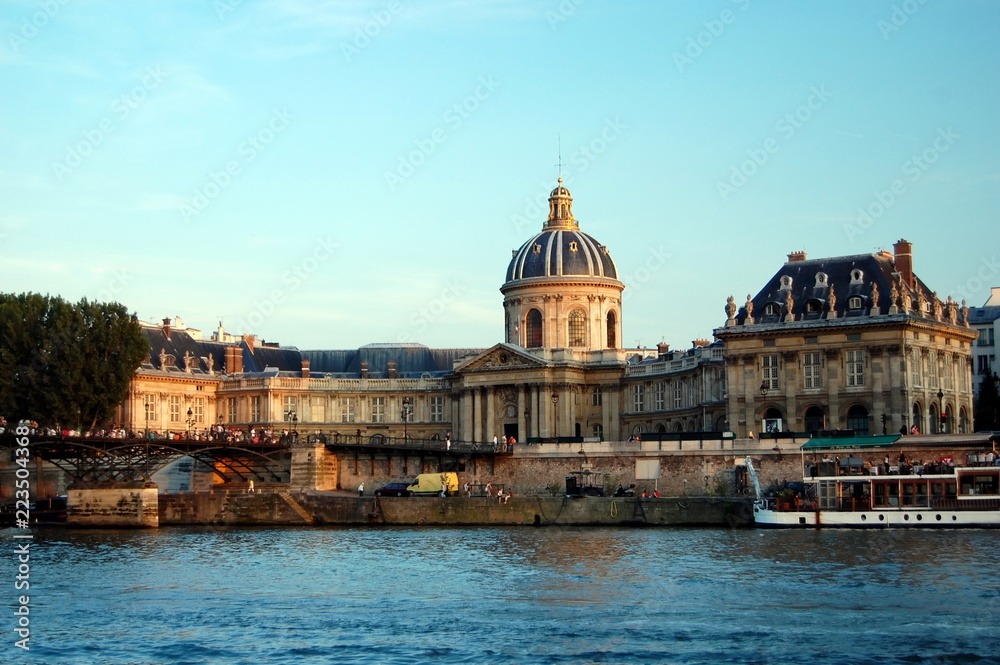 Institute of France and the Bridge of Arts. View from Seine embankment, Paris