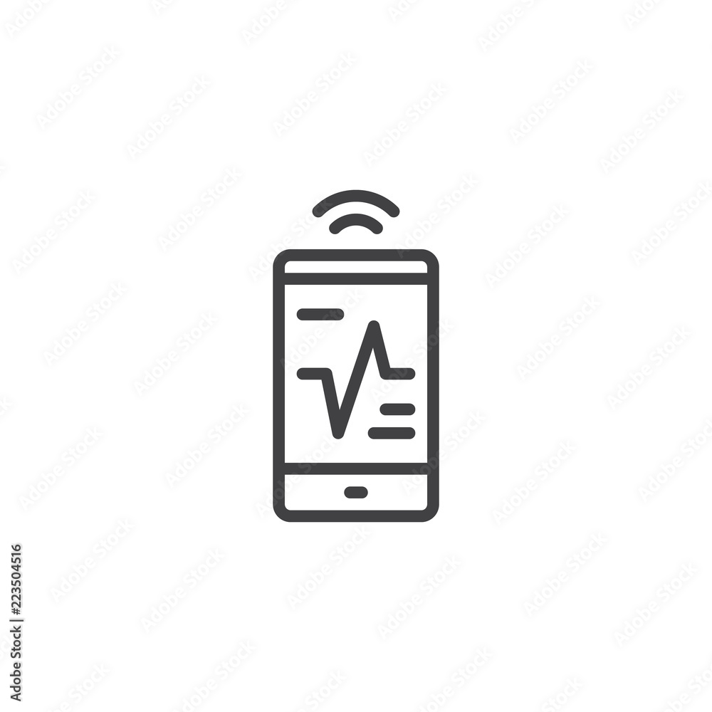 Heart rate smartphone outline icon. linear style sign for mobile concept and web design. Sport app mobile simple line vector icon. Symbol, logo illustration. Pixel perfect vector graphics Heart rate smartphone outline icon. linear style sign for mobile concept and web design. Sport app mobile simple line vector icon. Symbol, logo illustration. Pixel perfect vector graphics