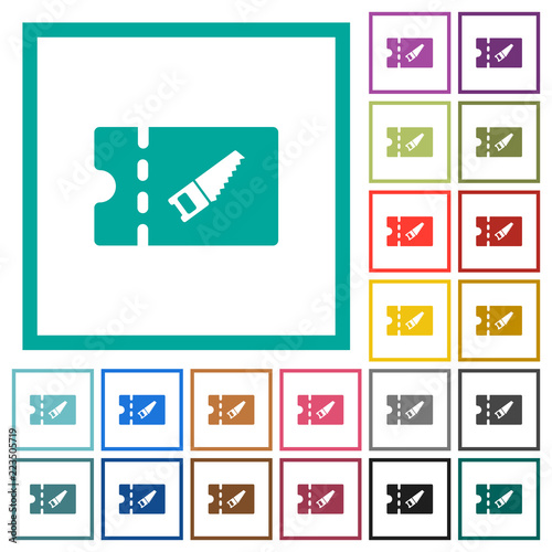 DIY shop discount coupon flat color icons with quadrant frames