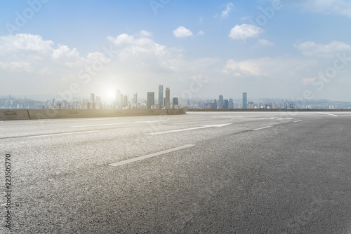 Road pavement and Chongqing urban architecture skyline