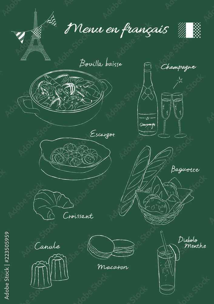 フレンチ イラスト 黒板風 Stock ベクター Adobe Stock