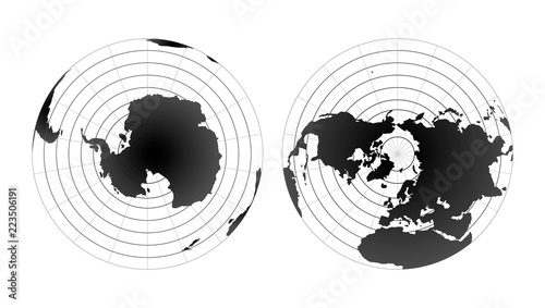 Fotografie, Obraz Arctic and antarctic poles globe hemispheres