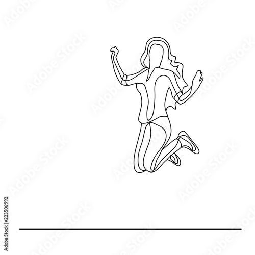 isolated, sketch, lines girl jumping