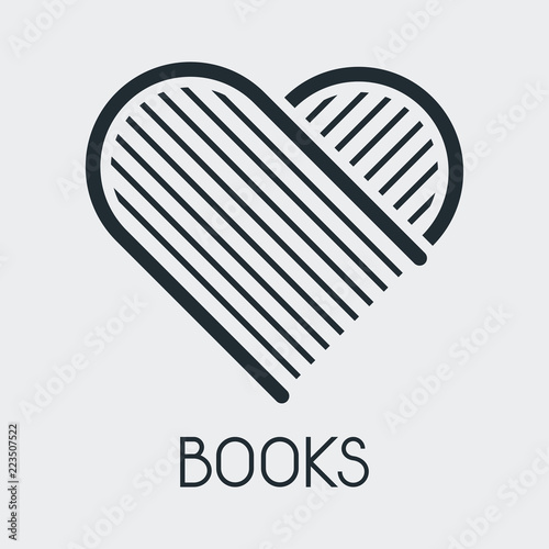 Logotipo BOOKS como corazon con libros en fondo gris