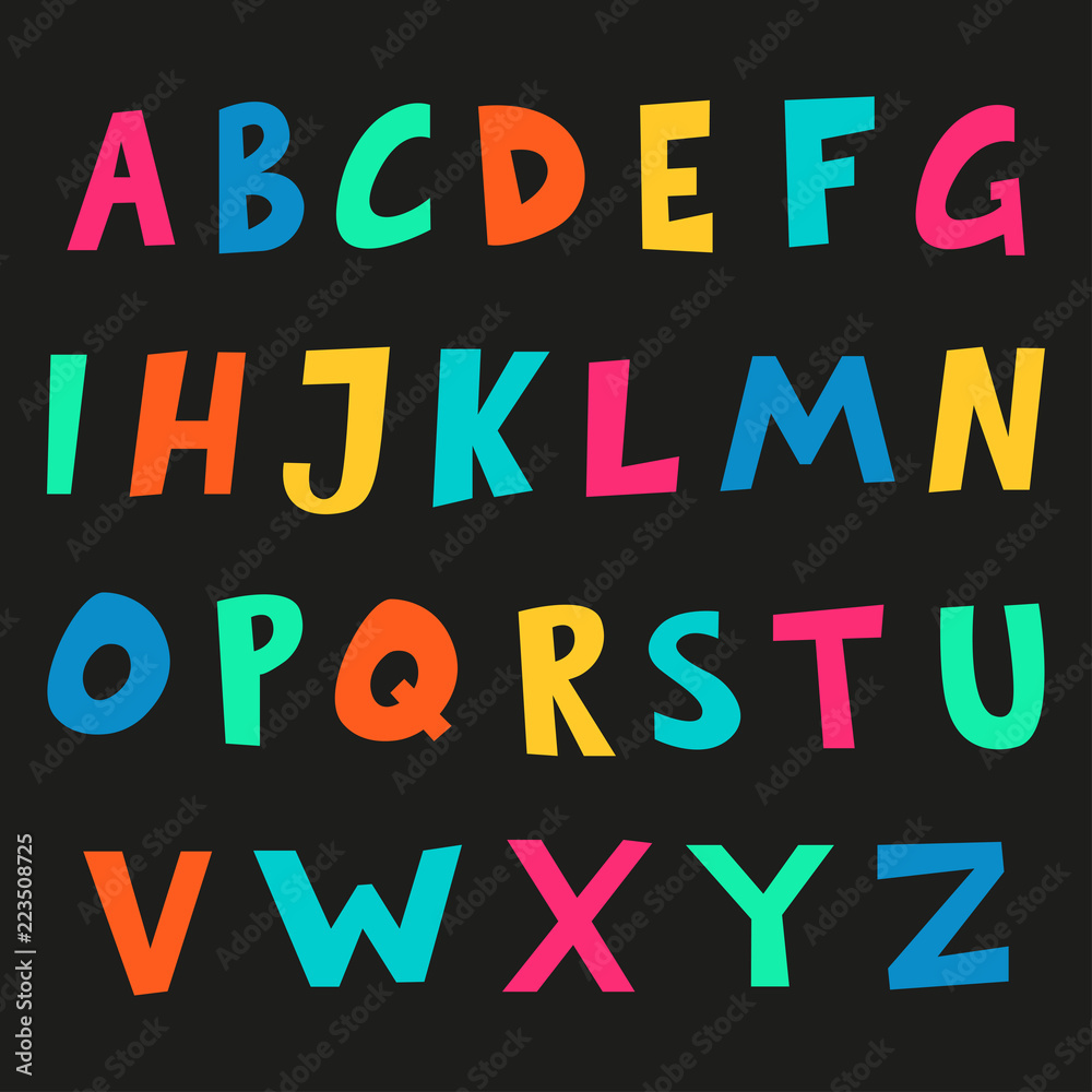 Cartoon alphabet. Hand drawn font. ABC letters for kids or child design ...
