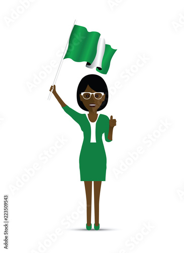 Nigeria flag waving woman
