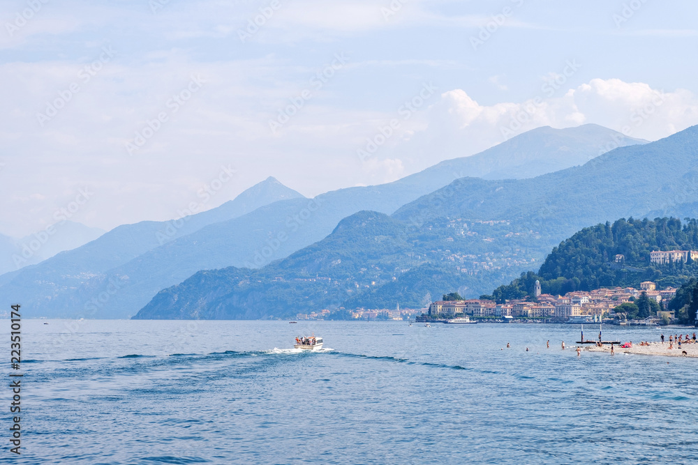 Lake Como with mountains and buildings