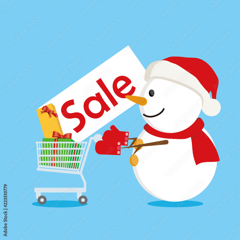 プライスボードを持ったスノーマンのイラスト 雪だるま 販促用イラスト Snow Man Stock Vector Adobe Stock
