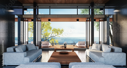 Beach luxury living on Sea view / 3d rendering 