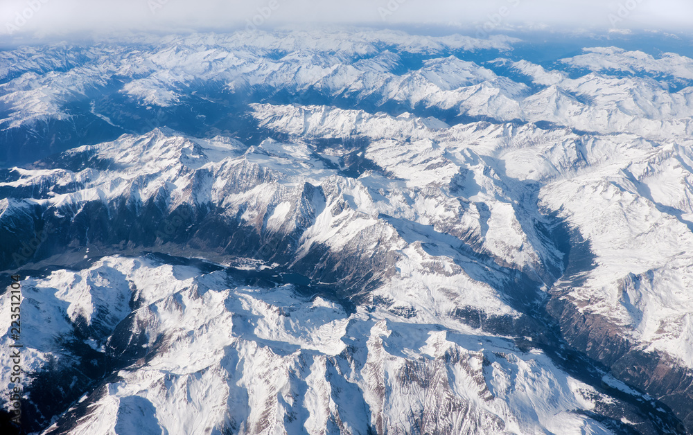 Alps under snow, aerial view