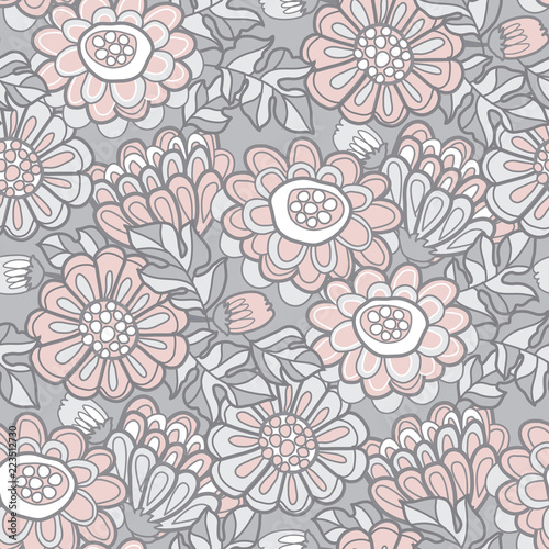 Hand drawn naive autumn flowers seamless pattern