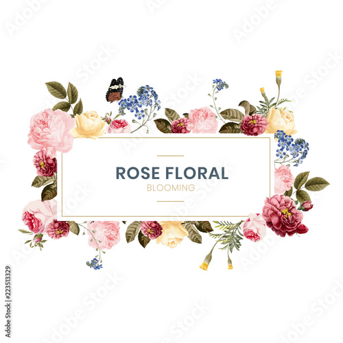 Blooming floral frame card illustration