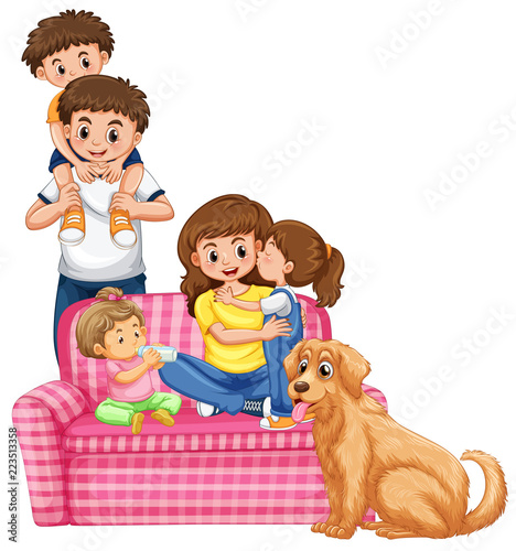A happy family on white background