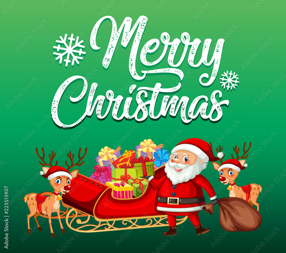 Fototapeta premium Santa riding sleigh on snow