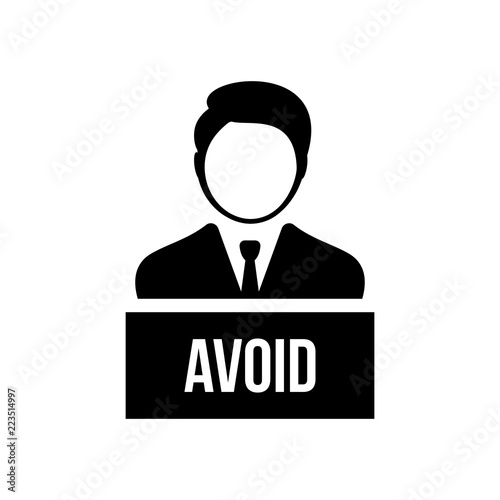 Business Avoid Icon - Professional Avatar with 'Avoid' Sign in Black and White