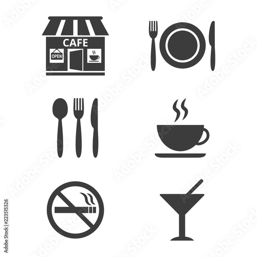 Restaurant and cafe icons set on white background.