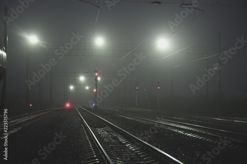 Railway junction in the fog