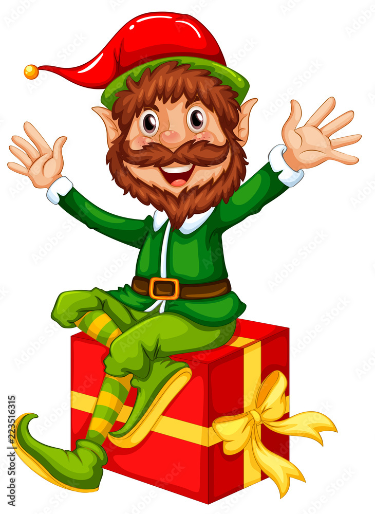 An elf sitting on big gift box An elf sitting on big gift box