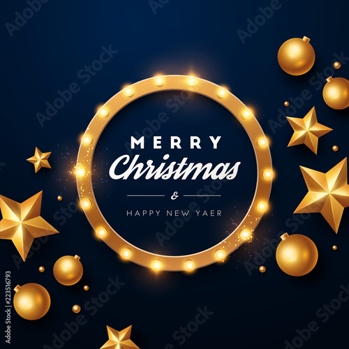 Christmas background. Retro Christmas light sign. Vector illustration. 