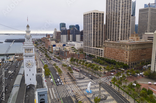 Photography Aerial View Over Ferry Marketplace Downtown City Center Waterfront San Francisco