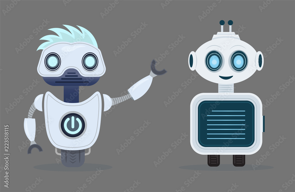 Robot Vector Illustration. Isolated vector robots in a grey background